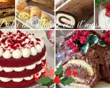 Collage di dolci natalizi: tiramisù, cannoli, tronchetto al cioccolato, torta Red Velvet e coppetta con frutti rossi. Un tripudio di sapori, con il mascarpone protagonista.