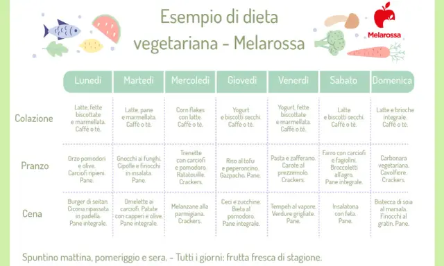 Esempio di dieta vegetariana: cosa mangia un vegetariano a pranzo, cena e colazione, con piatti gustosi e sani.